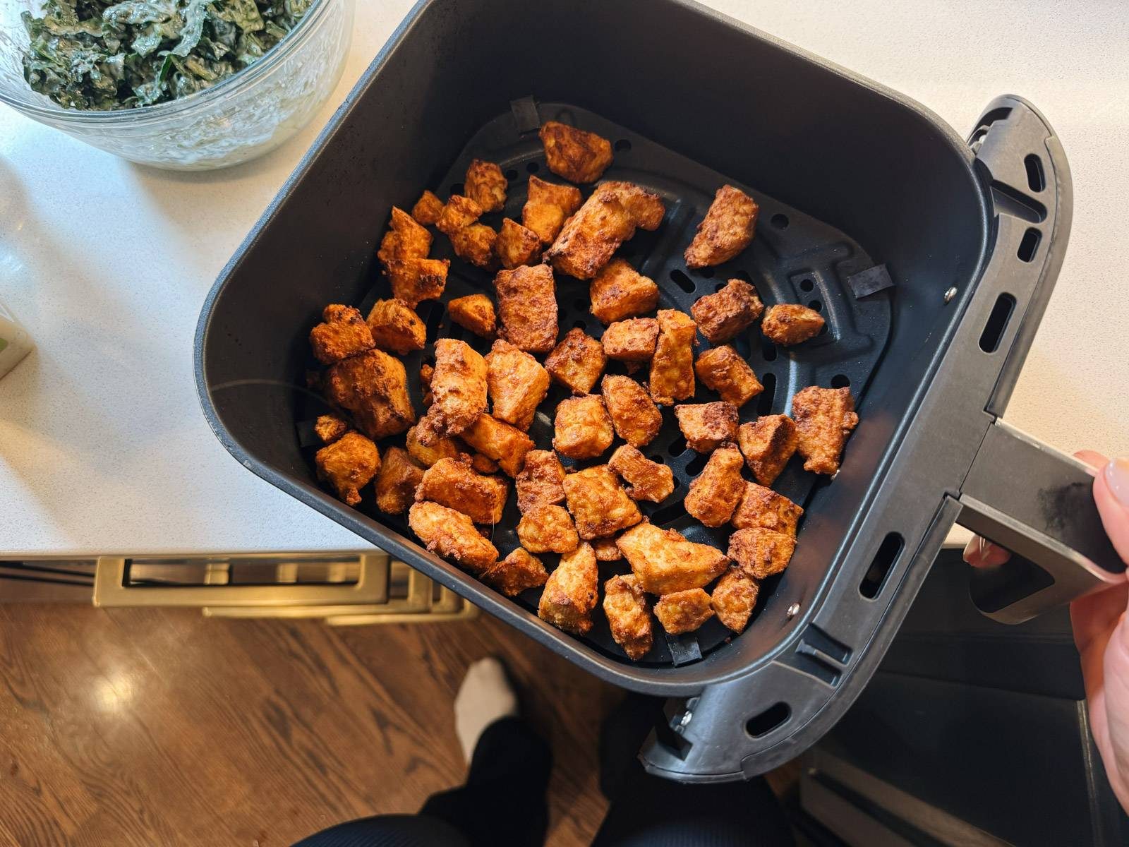 Crispy tofu in an air fryer.