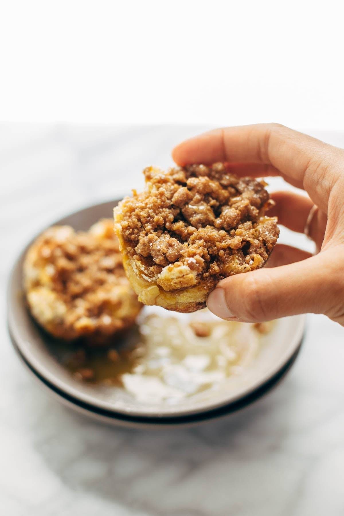 Cinnamon Streusel French Toast Cups - perfect little bites of French Toast for an easy brunch recipe! loaded to the brim with cinnamon streusel. SO good! | pinchofyum.com