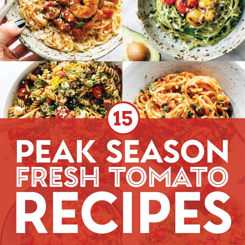 Fresh tomato recipes in a collage.