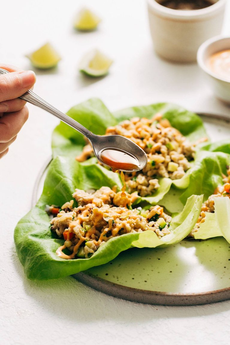 Ground chicken in lettuce wraps.