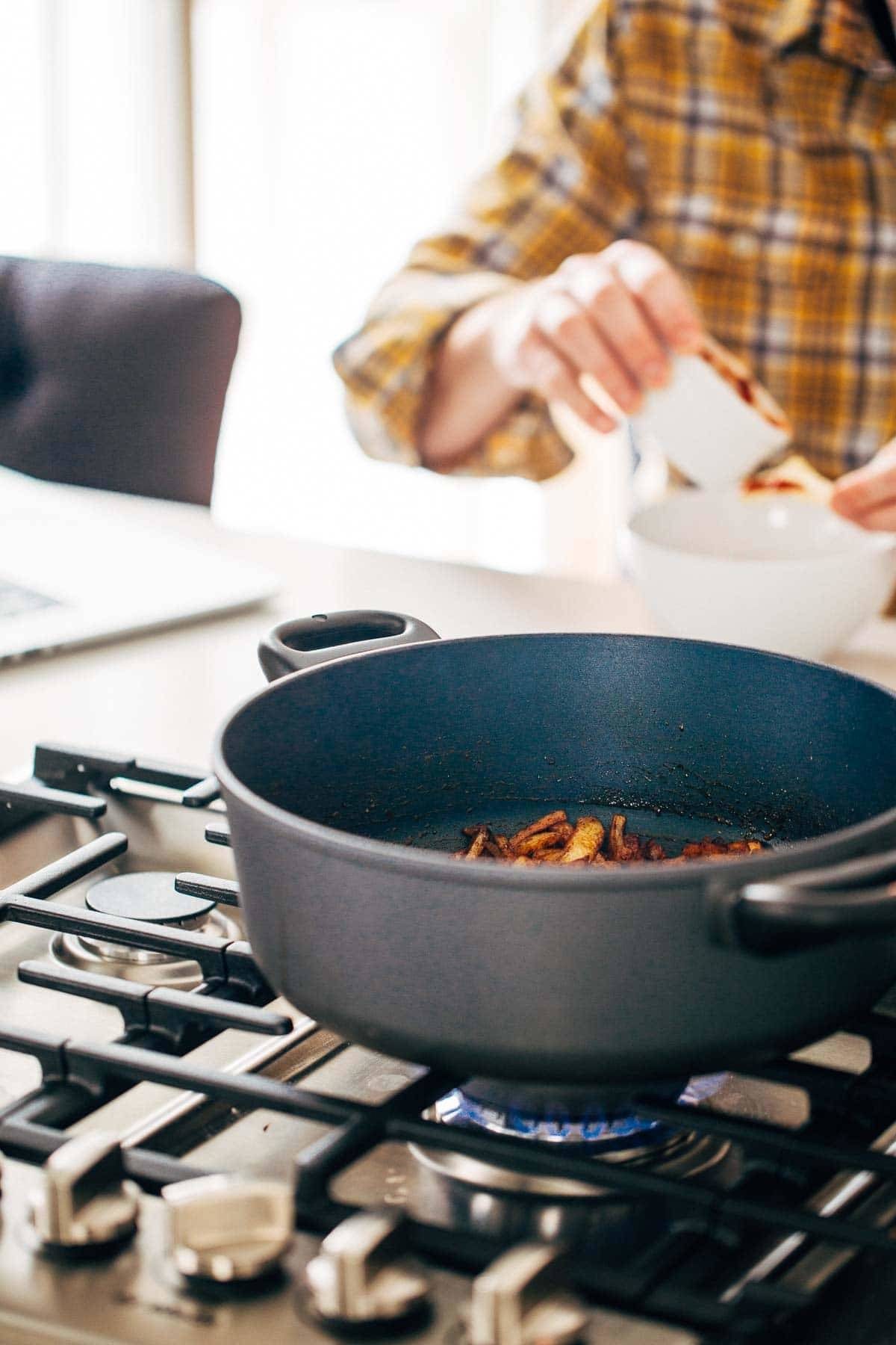 Skillet on the stove.