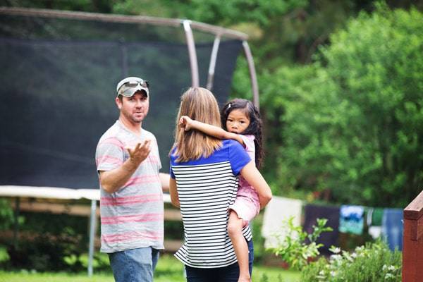 Man talking with a woman.