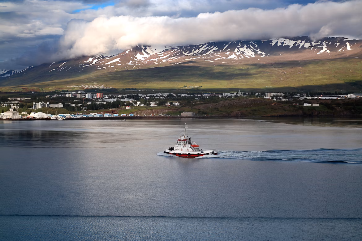 Akureyri town and harbor view in autumn
