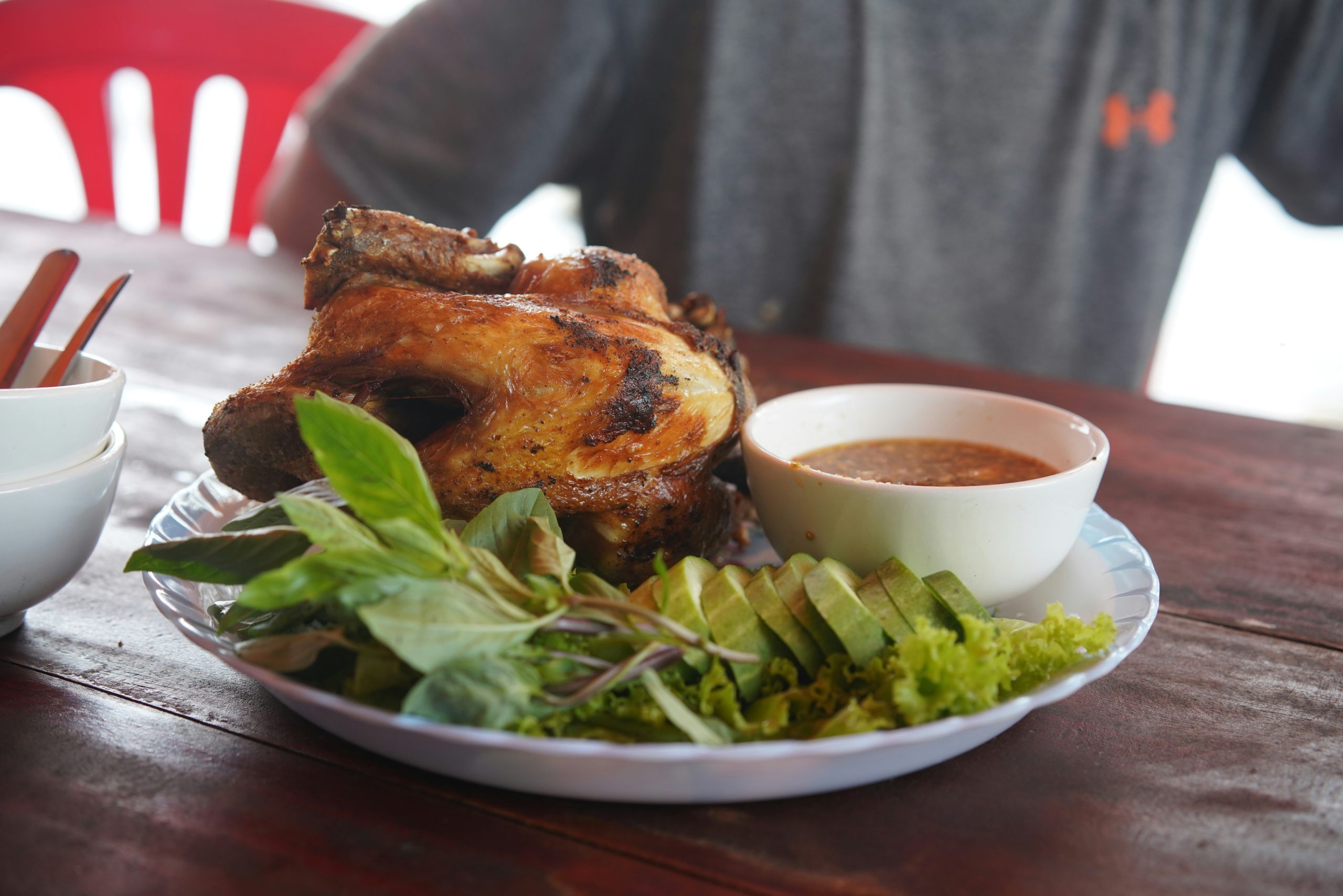 Local Cambodian cuisine with roasted chicken