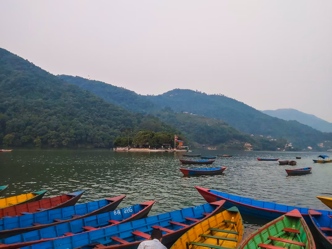 Phewa Lake with the Annapurna range in Pokhara