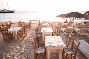 Restaurant at a sandy beach in Spain