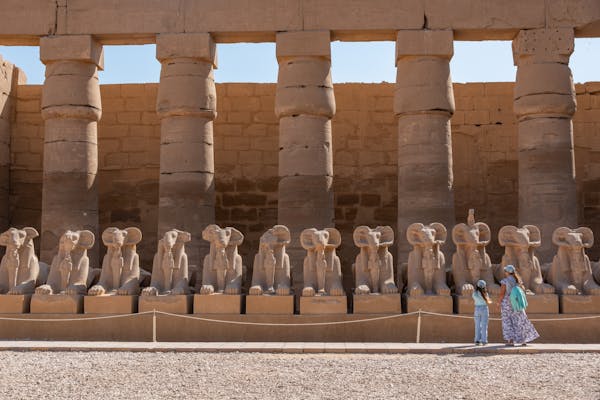 Row of ram-headed sphinx statues