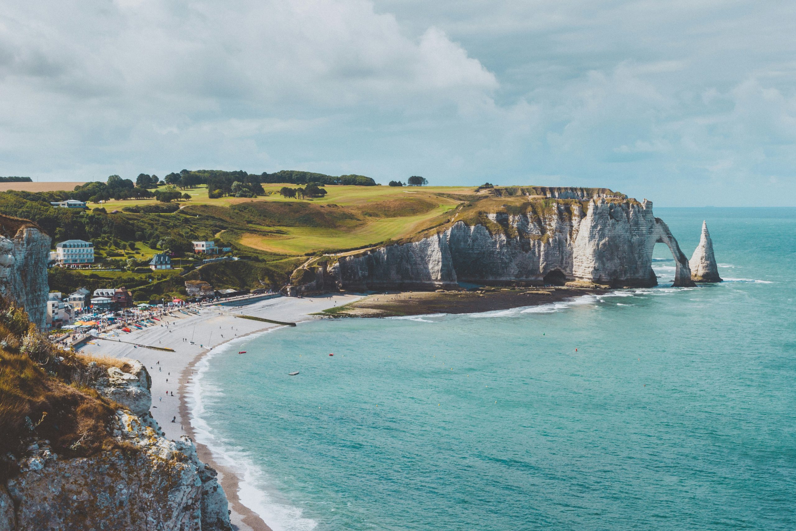 Scenic view of a cliffside beach in France