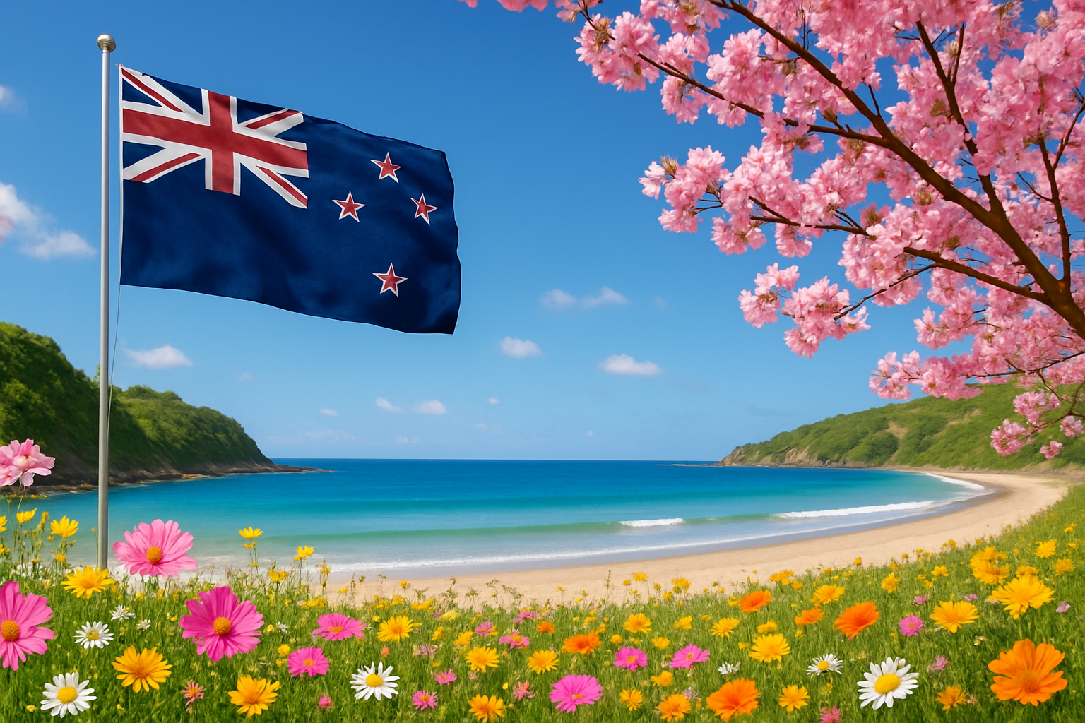 Spring Harmony at New Zealand Beach