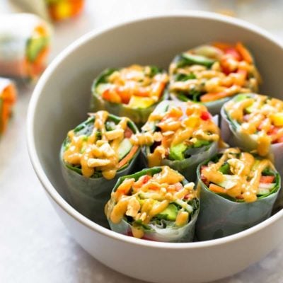 Thai Summer Rolls with Peanut Sauce in bowl.