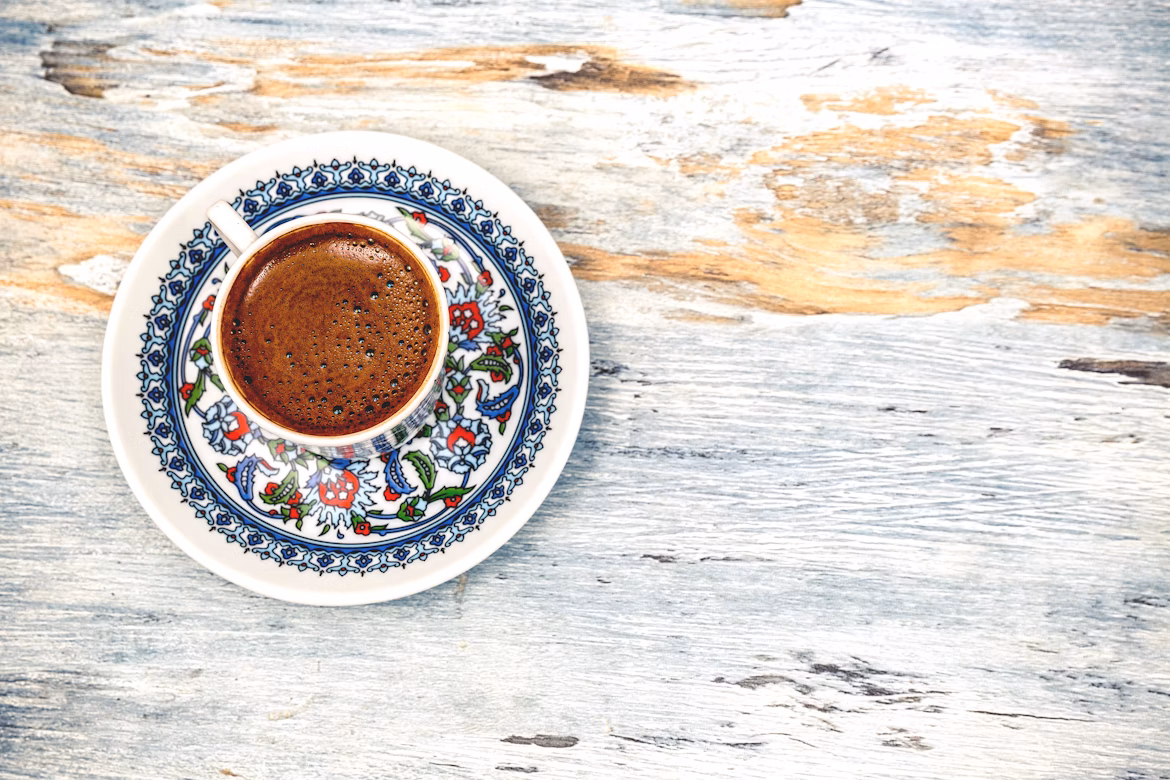 Traditional Turkish Coffee Served in an Ornate Cup