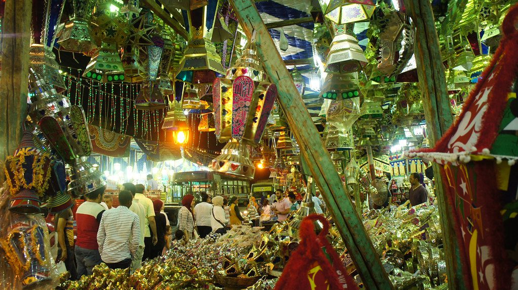 A Cairo market lit up for a festive season