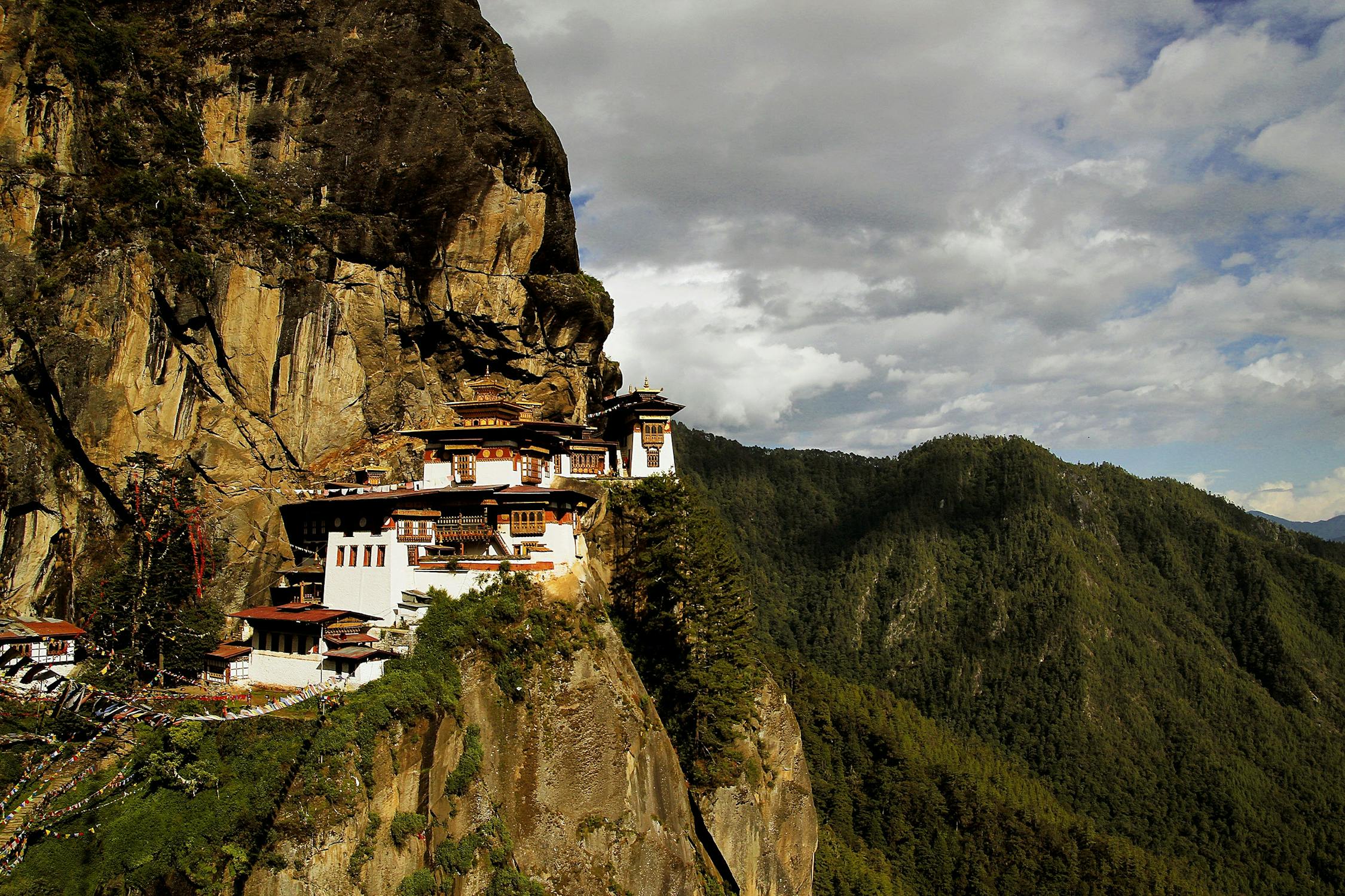 View of white painted house in Bhutan