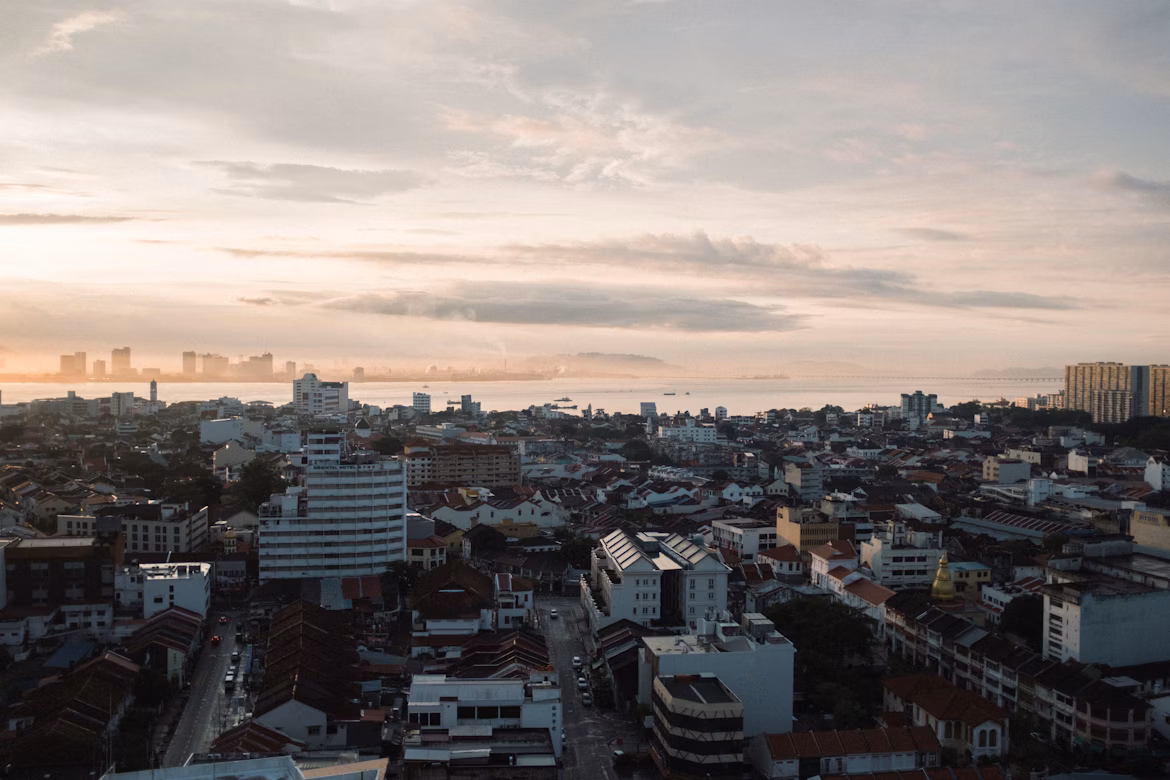 Sunset over George Town, Penang, during the spring season
